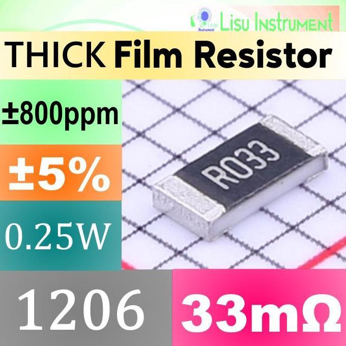 MOTRONICS 5 BUAH - 33M 1206 5% THICK FILM RESISTOR SMD CHIP RESISTOR 0.033R R033 33MOHM - 5 BUAH