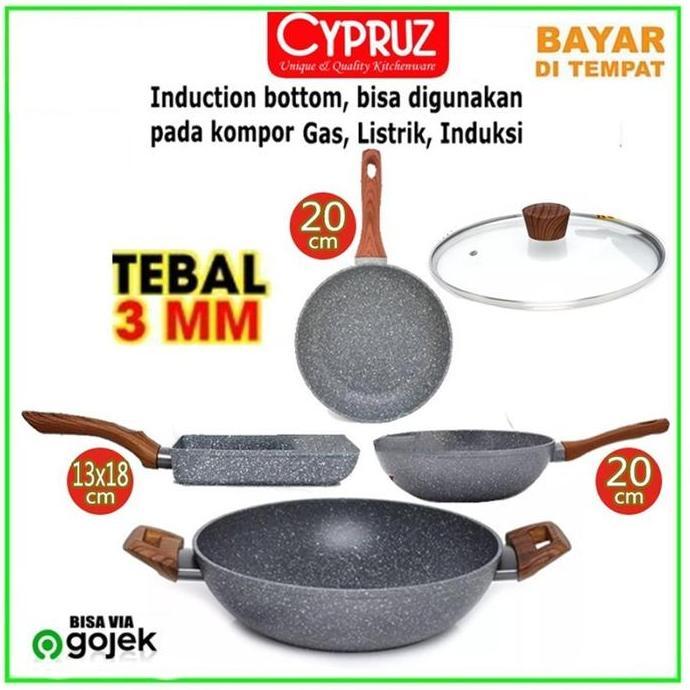 PREMIUM / Pan set Marble Cypruz Cyprus 4 Pcs Panci Wajan Pengorengan Induksi