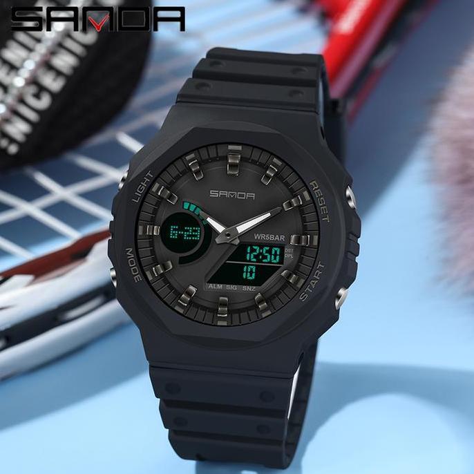 SANDA 6016 Jam Tangan Olahraga Luar Pria Memimpin Jam Tangan Digital Kedap Air Militer Menonton Elek