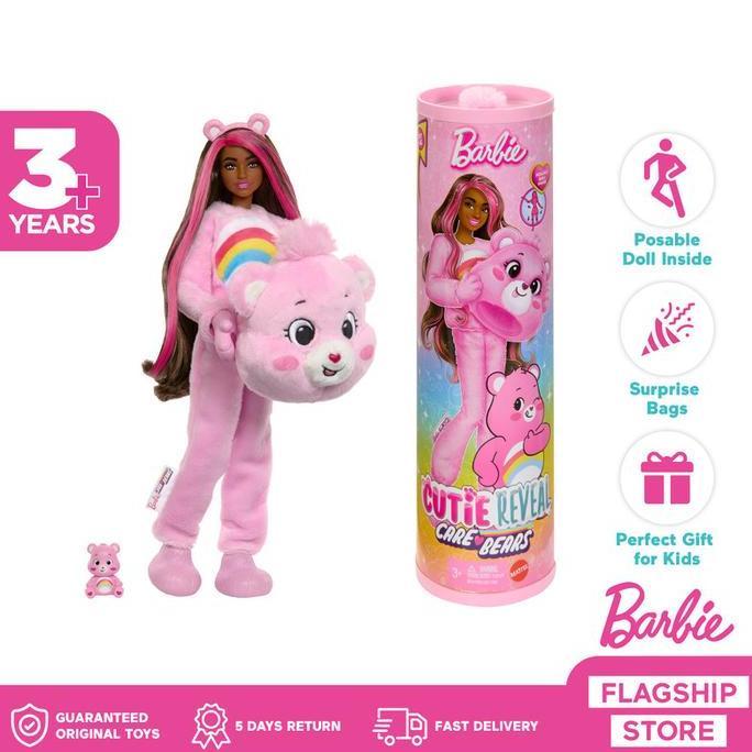 Barbie Cutie Reveal Care Bears Series Doll Cheer Bear Plush - Mainan Boneka Anak Perempuan