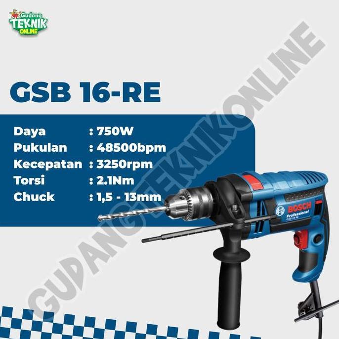 PEUNBIM Impact Drill 16mm BOSCH GSB16RE / Mesin Bor Tangan Besi Beton Kayu 16 mm GSB 16 RE - Bor Tan