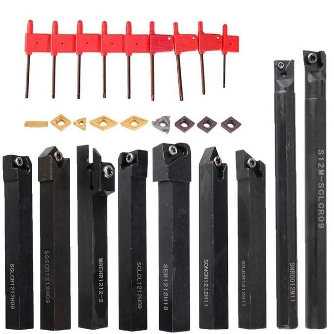 VIOVYS Holder Bubut Insert 27pcs/Set Cnc Turning Tool Holder Bubut Luar Dalam 12mm Carbide Insert La