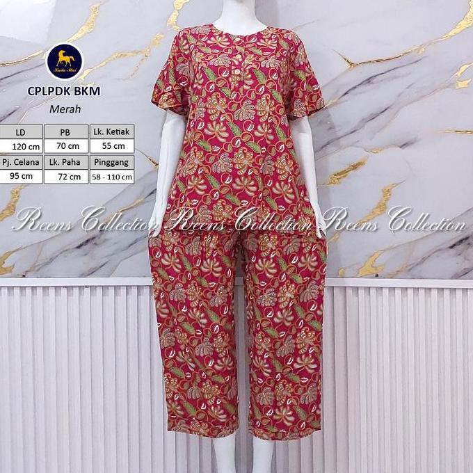 Cntk- Batik Kuda Mas Setelan Cplpdk | Piyama Nita Celana Panjang Lengan Pendek 3 Kancing Depan
