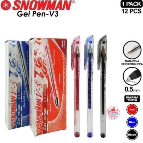 (12pc) Pen / Pulpen Snowman V3 / Ball Pen Gel Snowman 0.5mm