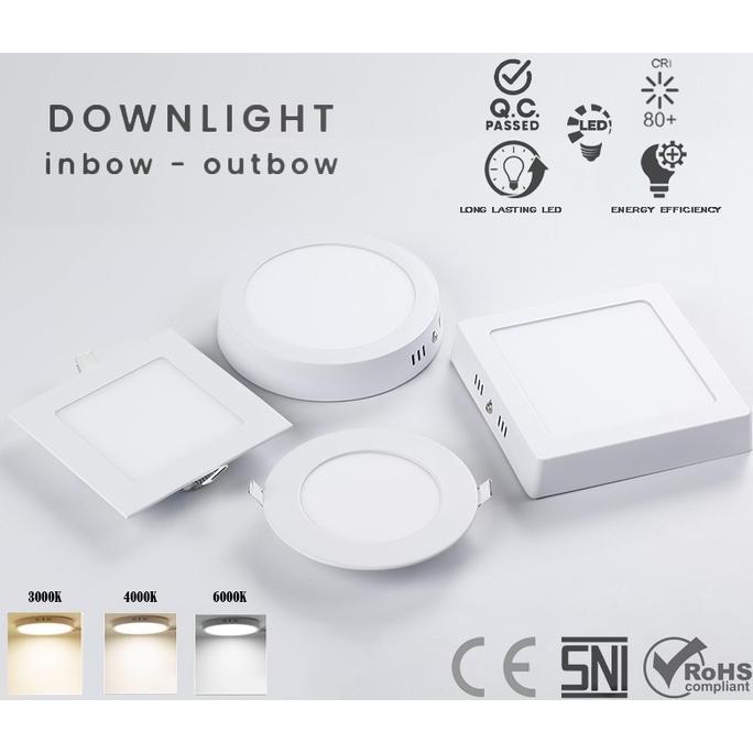 lampu downlight Recessed led panel ceiling 220V tanam inbow / tempel Outbow  kotak Square / bulat Ro
