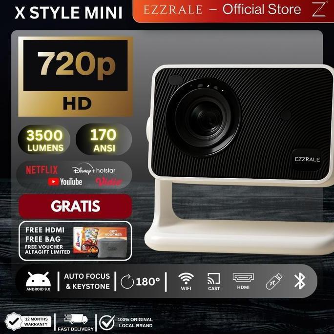 EZZRALE SMART PROYEKTOR LCD X STYLE MINI 720P 3500 Lumens Smart Android Projector 9.0 FREE BAG