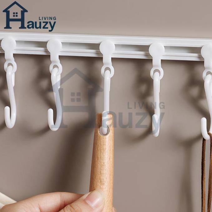 Hauzy - Gantungan Dapur Rel Geser Kait Geser Fleksibel, Cocok di Lemari & Dinding/Rak Gantungan Kait