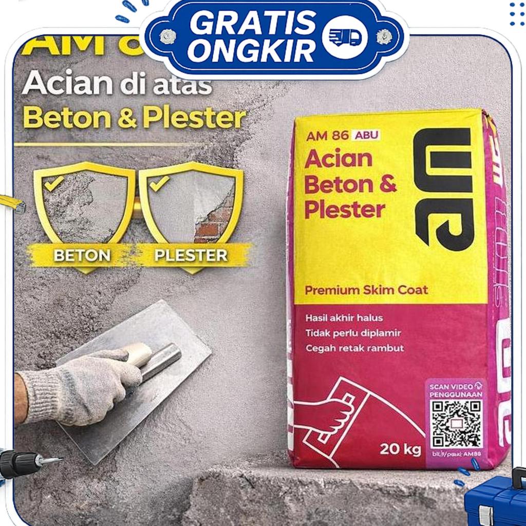 Am 86 Premium Skimcoat Acian Di Atas Beton & Plester Mortar Instan Acian 40 Kg