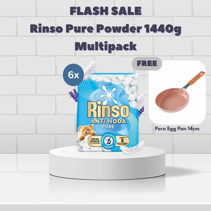 Bestseller- FLASH SALE [Free Pero Mini Egg Pan Round 14cm] Rinso Pure Powder 1440g Multipack isi 6