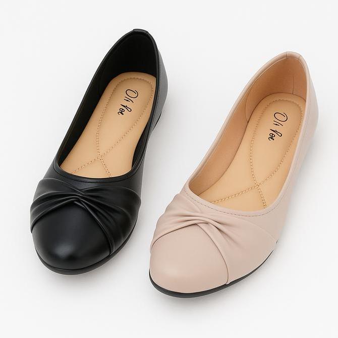 Anjis_Olshop - Dr. Foe Lisa Sepatu  Wanita Flat Shoes Mary Jane Elegan Black/Cream Ballerina Empuk  
