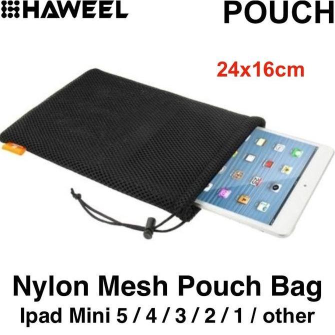 Cell- Haweel Nylon Mesh Drawstring Pouch Bag For Ipad Mini 3/2/1, 24X16Cm