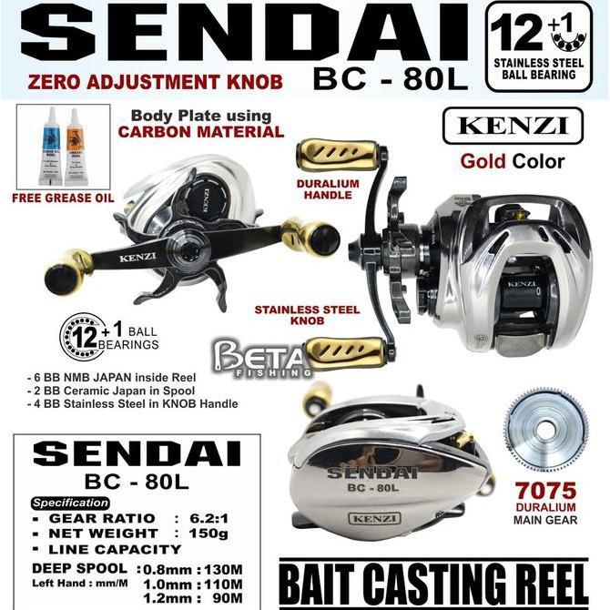 BEBAS ONGKIR - REEL KENZI BC SENDAI 80L Left Handle Bait Premium BC Reel