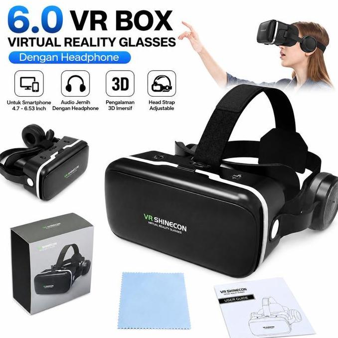 VR Box 6.0 Virtual Reality Glasses Headphone Built-in 3D VR Headset Untuk Smartphone 4.7-6.53 Inch