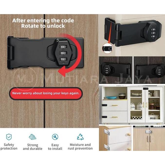PLATO Gembok Overpal Grendel Kode Digit Kunci Pintu Lemari
