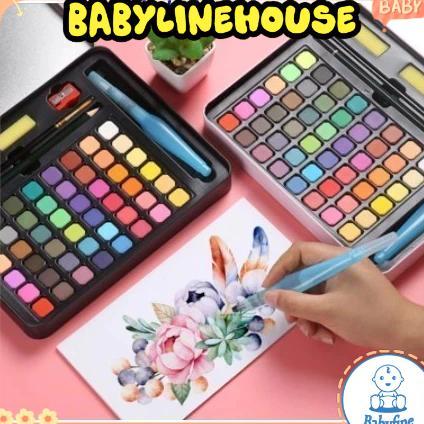<48 Watercolor Set Cat Air Set Bonus Kuas dan Kertas Gambar Cat Air Padat / Solid Watercolor Set 48 