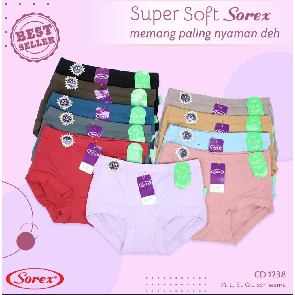 CD Wanita Sorex 1238 super soft karet besar / cd basic M L EL QL Pilih Warna Grosir Ecer