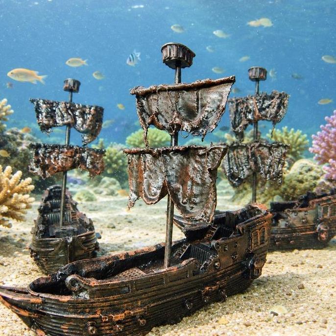 Hiasan Aquarium Kapal Karam Bajak Laut Tenggelam