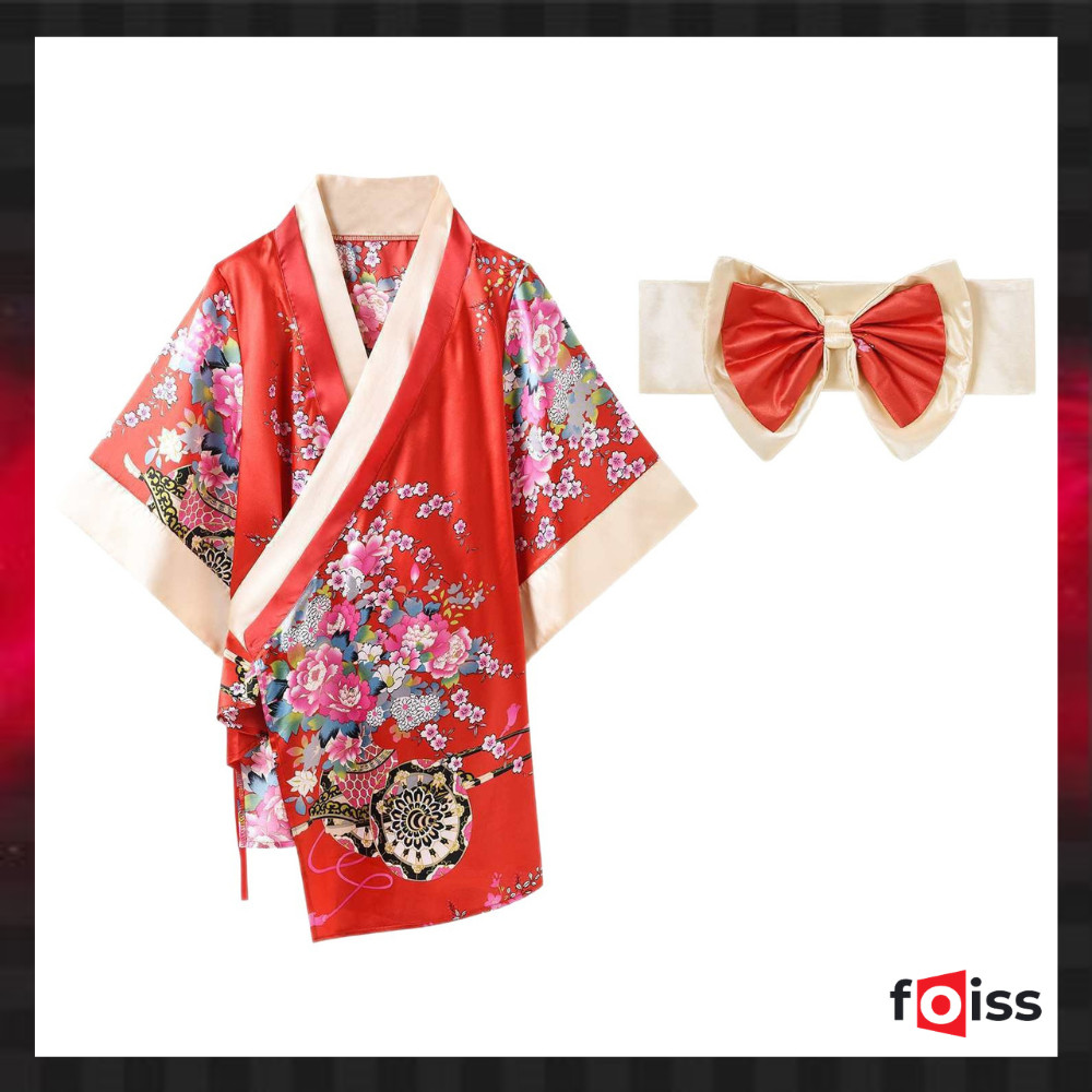Foiss Kimono Jepang Cosplay Lingerie Bahan Satin Motif Bunga 30