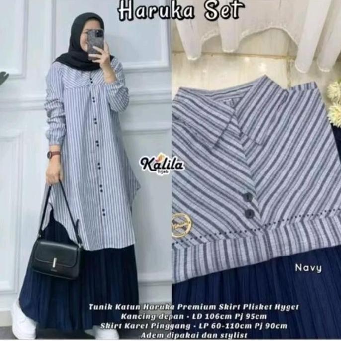 [CUCI GUDANG] Haruka set tunik katun haruka premium rok&tunik haruka garis