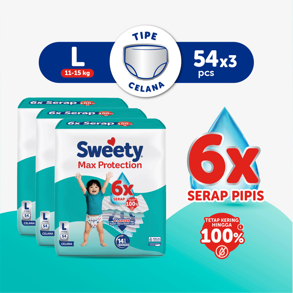 Sweety Silver Max Protection Soft L 54s x 3 Popok Celana Baby Diapers