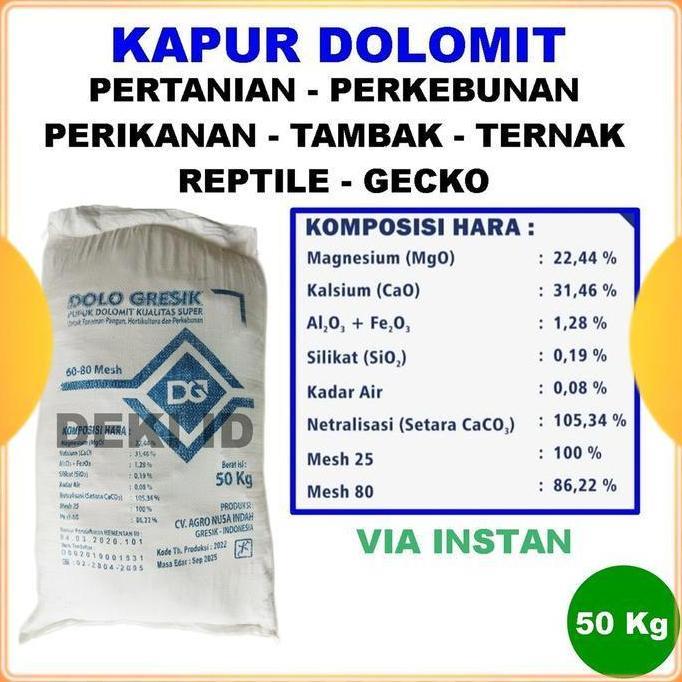 Tamtom- Kapur Dolomit 50 Kg Via Instant Kaptan Dolomite Kemasan Karung Karungan