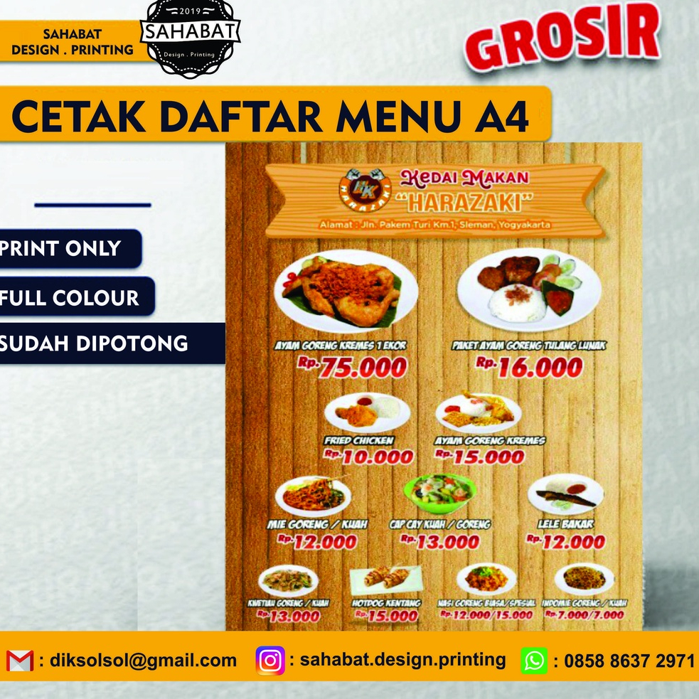 (isi 2pcs A4) Daftar Menu makanan / menu makanan / menu produk makanan / cafe / restoran