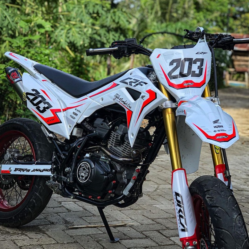 DECAL CRF150L PUTIH KOMBINASI ORANGE BISA GANTI WARNA NAMA NOMOR