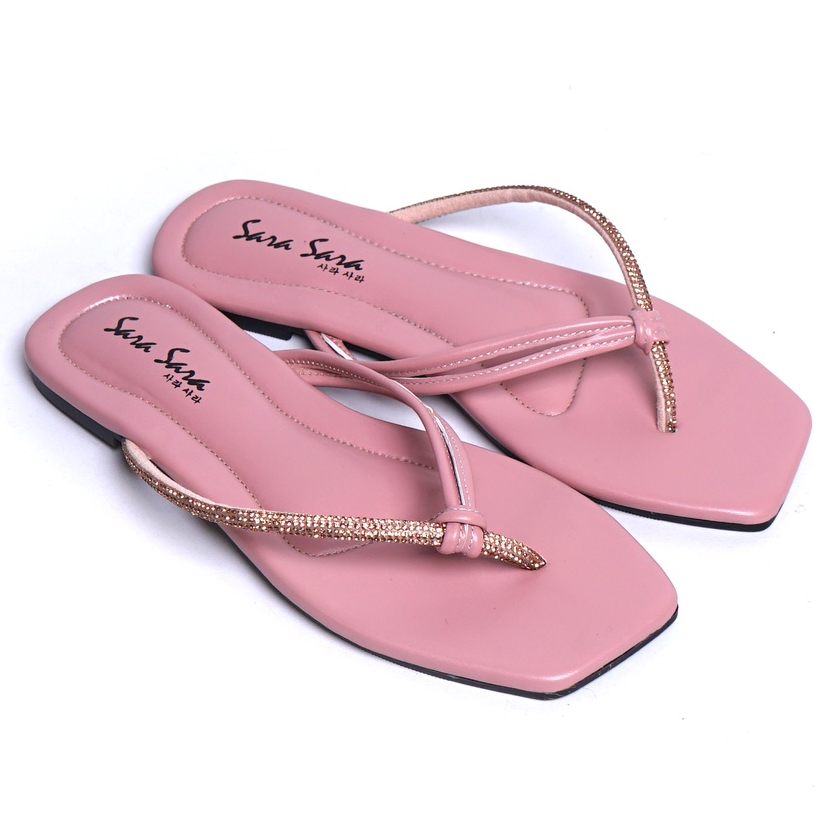 SARASARA YUK - ANGEL Sandal Wanita Jepit Blink Kristal Size 36 - 40 Sendal Teplek Flat Cewek Pergi Jalan Rumahan Belleza Warna Hitam Pink Japit Rumah Anti Slip Empuk Sara Sara 37 38 39 Perempuan Kekinian Terbaru Shoes ORI Original Mall Official Store