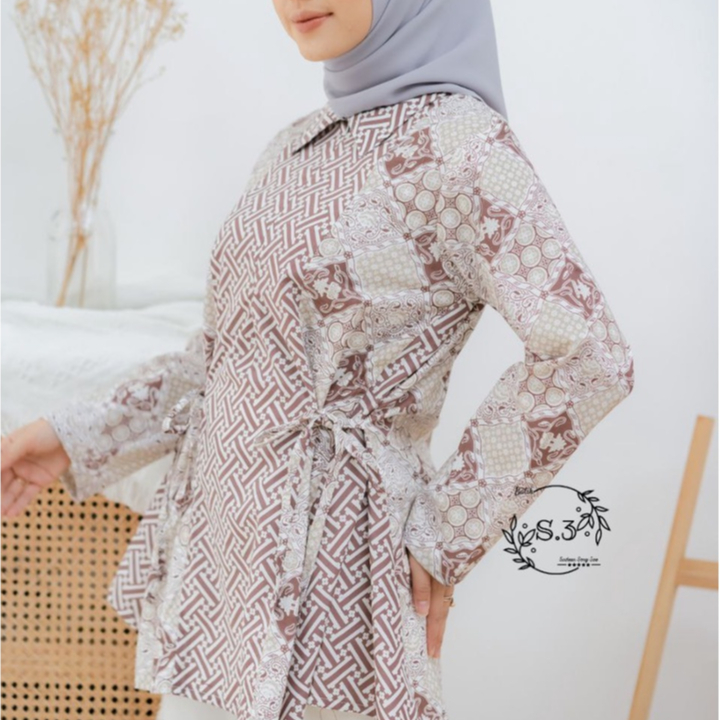 Baju Batik Wanita Modern Atasan Blouse Batik Kerja Kantor Wanita Seragam Batik Modern M L XL XXL