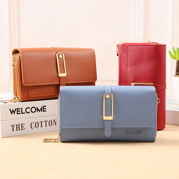 Dompet Panjang Wanita Zipper Multifungsi Fashion Korea Style Kasual Tas Selempang Hp Cewek PU Satu7an D68