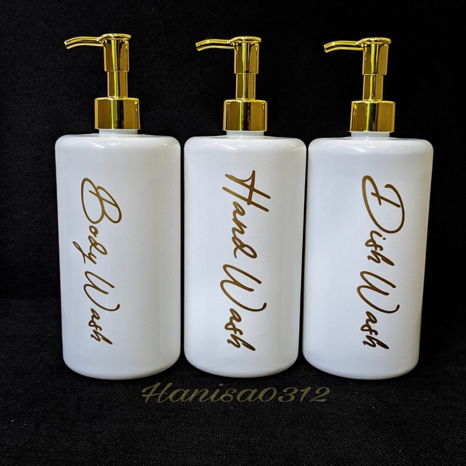 Botol Refill 500ml Tempat Sabun Pump Botol Sabun Cair Pump 500ml Putih Aesthetic Luxury Gold