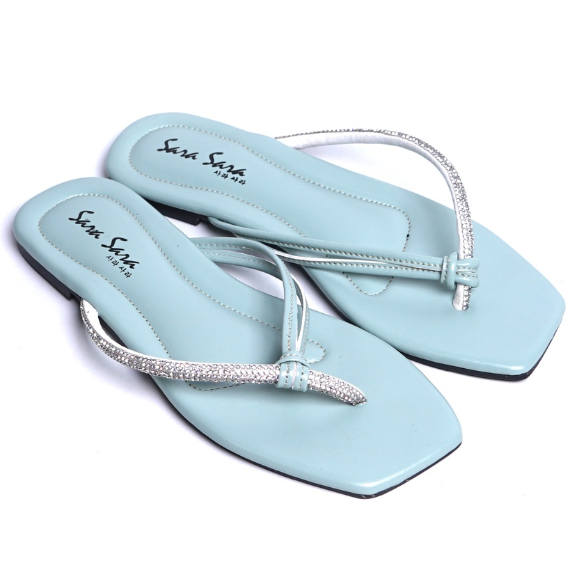 SARASARA YUK - ANGEL Sandal Wanita Jepit Blink Kristal Size 36 - 40 Sendal Teplek Flat Cewek Pergi Jalan Rumahan Belleza Warna Hitam Biru Japit Rumah Anti Slip Empuk Sara Sara 37 38 39 Perempuan Kekinian Terbaru Shoes ORI Original Mall Official Store