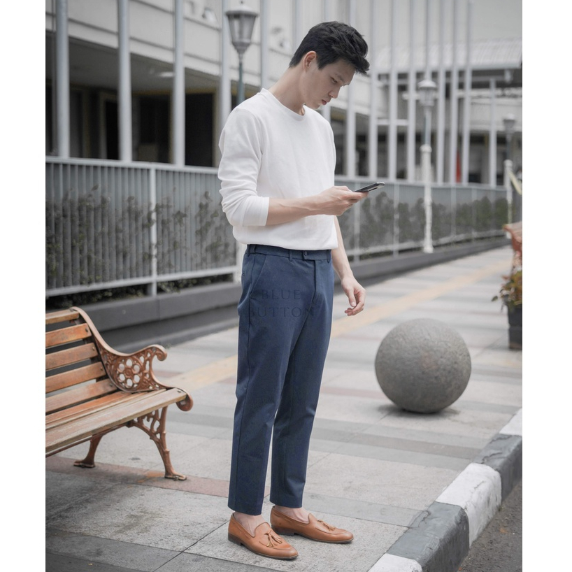 BlueButton Smart Chino Ankle Pants SLIM FIT Celana Panjang Pria - Navy