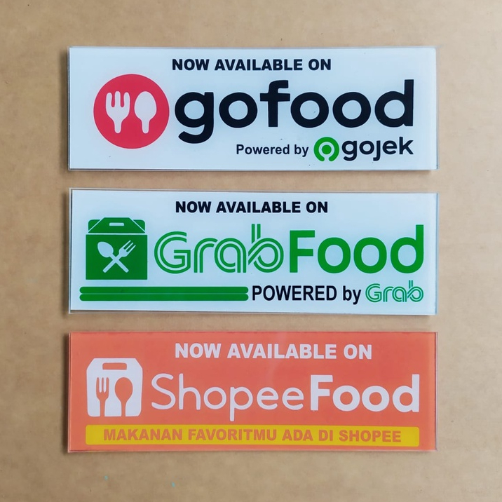 Stiker Gofood, Grabfood, Shopeefood | Sign Akrilik Custom Gofood, Grabfood, Shopeefood (Melayani Des