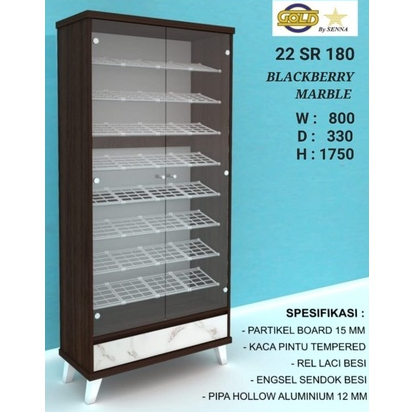 Lemari Sepatu Jumbo SR 180cm - Rak Sepatu Pintu Kaca Tempered - Shoe Rack Minimalis - Medan