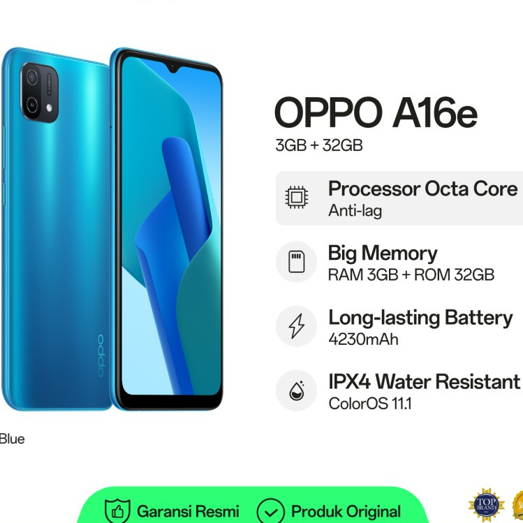 OPPO A16e RAM 3/32GB NEW GARANSI RESMI