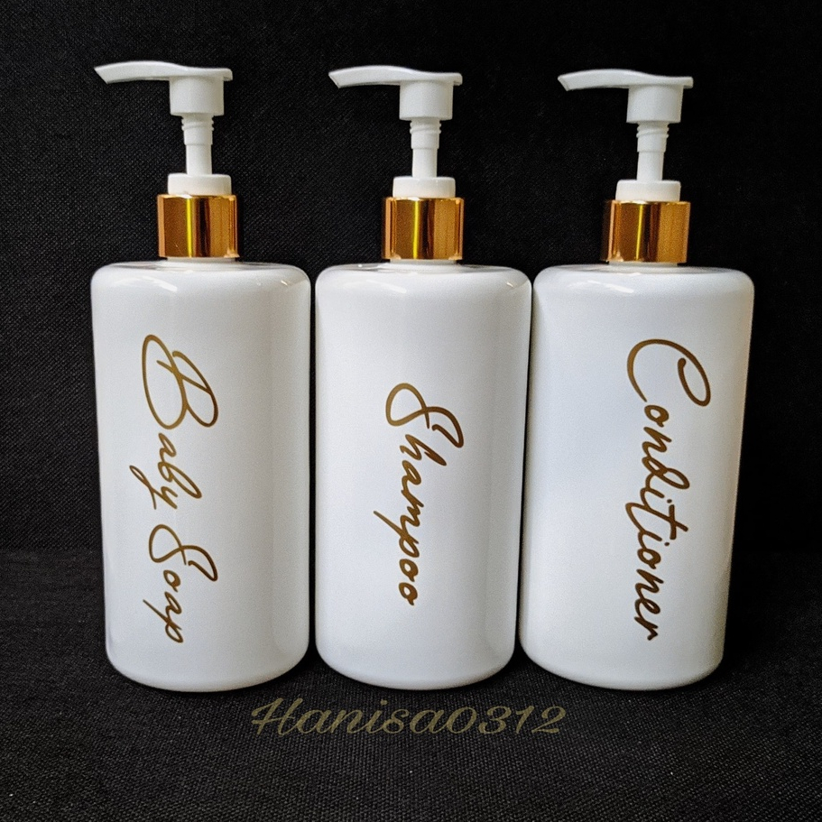 Botol Sabun Cair Pump Putih Glossy Gold Aesthetic 500ml / Botol Pump 500ml Putih Glossy