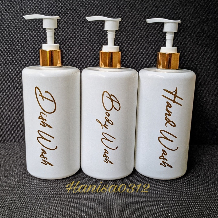 Botol Sabun Cair Pump Putih Glossy Gold Aesthetic 500ml / Botol Pump 500ml Putih Glossy