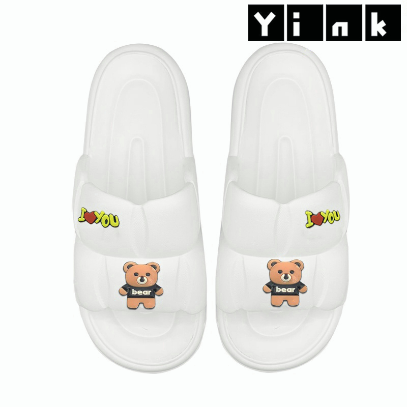 Yink Sandal Bear Jelly Wanita Import Sendal Wanita Terbaru 2022 Sepatu Sandal Wanita Korean Style Sandal Rumah Murah Elastic Empuk EVA-Putih-LOVEBEAR