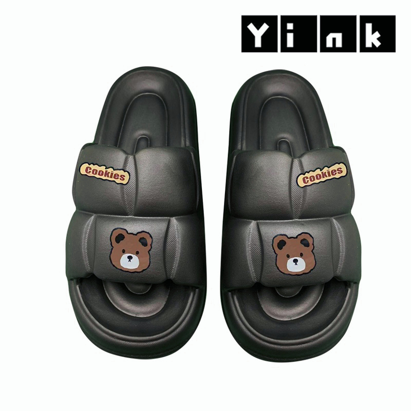 Yink Sandal Bear Jelly Wanita Import Sendal Wanita Terbaru 2022 Sepatu Sandal Wanita Korean Style Sandal Rumah Murah Elastic Empuk EVA-Hitam-BEAR