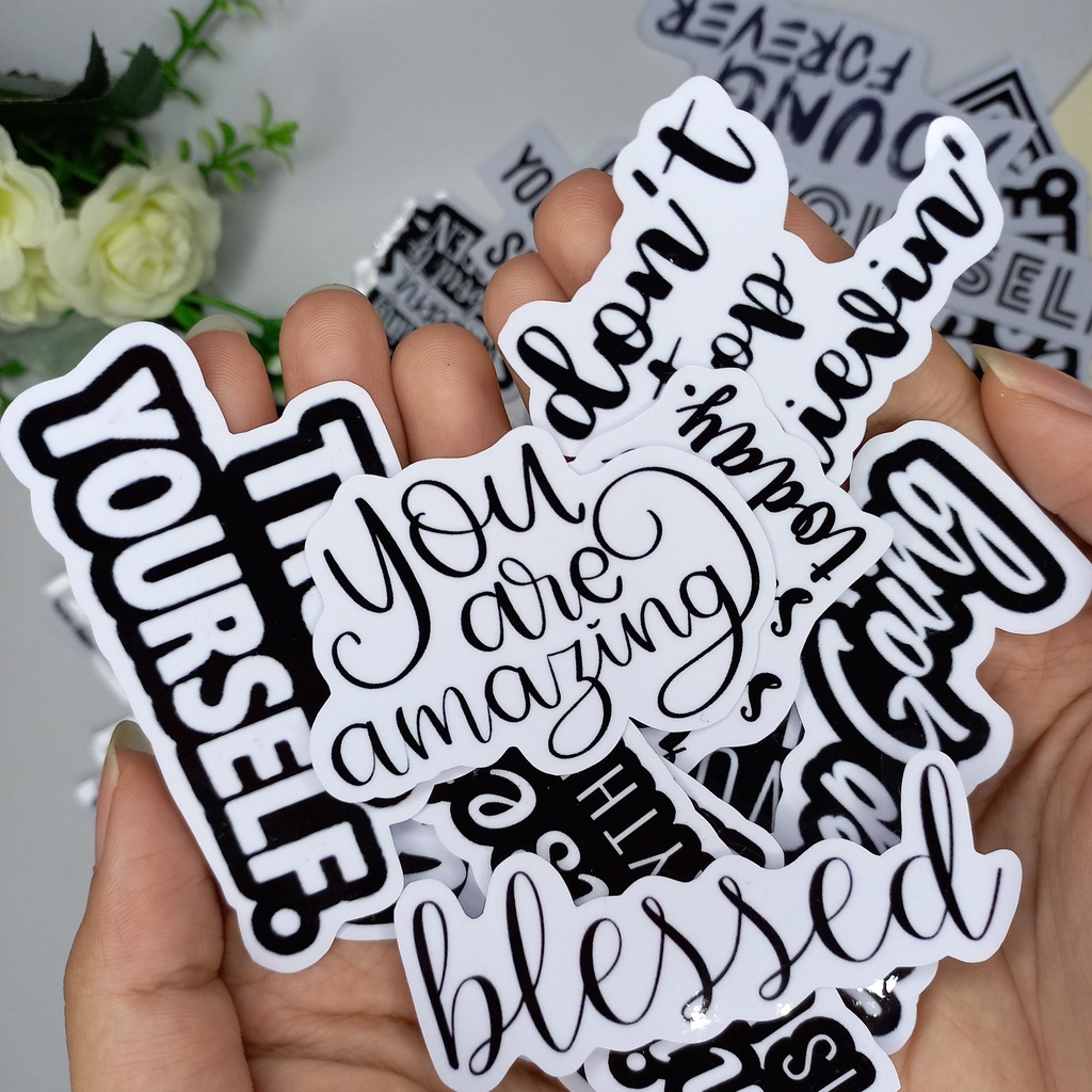 Stiker Satuan Quotes Motivasi Monochrome Black White Waterproof Sticker Ecer Lucu Aesthetic Hiasan Laptop Botol Tumbler Case Hp DIY Stiker Laptop Notebook