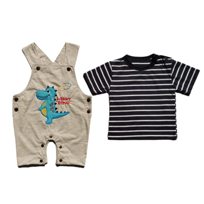 Overall Baju Setelan Kaos Celana Pergi Jalan Anak Bayi Hokiku Motif Dino Lucu Jumper Celana All Size 0-9 Bulan Unisex