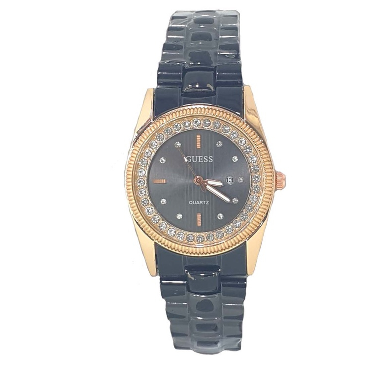 BEST SELLER JAM TANGAN GUESS WANITA H50 TALI RANTAI TANGGAL AKTIF BODY BULAT DM 3.2CM FREE BOX &amp; BATERAI || JAM TANGAN FASHION WANITA JAM TANGAN CEWEK MURAH