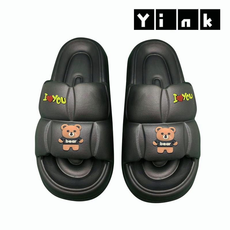 Yink Sandal Bear Jelly Wanita Import Sendal Wanita Terbaru 2022 Sepatu Sandal Wanita Korean Style Sandal Rumah Murah Elastic Empuk EVA-Hitam-LOVEBEAR
