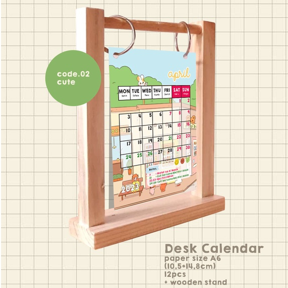 

Kalender Meja 2023 + Wooden stand gantungan / CALENDAR AESTHETIC / DESK CALENDAR