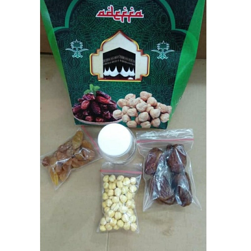 PAKET MURAH Oleh Oleh Haji Umroh Souvenir Kardus Isi Air Zam Zam Kurma Kismis Kacang Arab