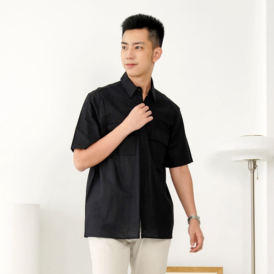 KEMEJA LENGAN PENDEK RAMI UNISEX JIO - Kemeja Lengan Pendek Pria Wanita Bahan Katun Rami | Kemeja Ka