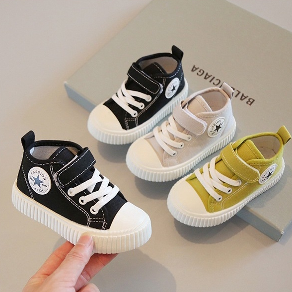HNK Sepatu Fashion Anak Laki-laki Perempuan Hitam Abu Polos | SEPATU CANV*S STAR
