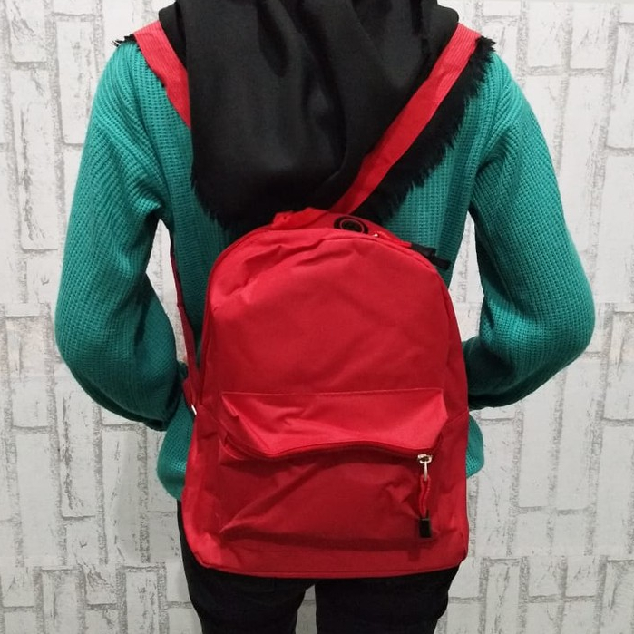 Tas Ransel Kanvas Mini Polos Ada Port Lubang Headset Earphone Simple  - Tas Ransel Bisa Untuk Sekolah - Ransel Mini