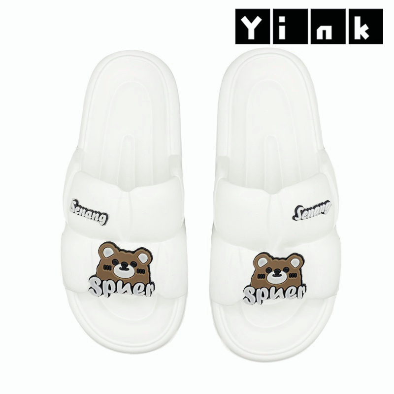Yink Sandal Bear Jelly Wanita Import Sendal Wanita Terbaru 2022 Sepatu Sandal Wanita Korean Style Sandal Rumah Murah Elastic Empuk EVA-Putih-SUPERBEAR
